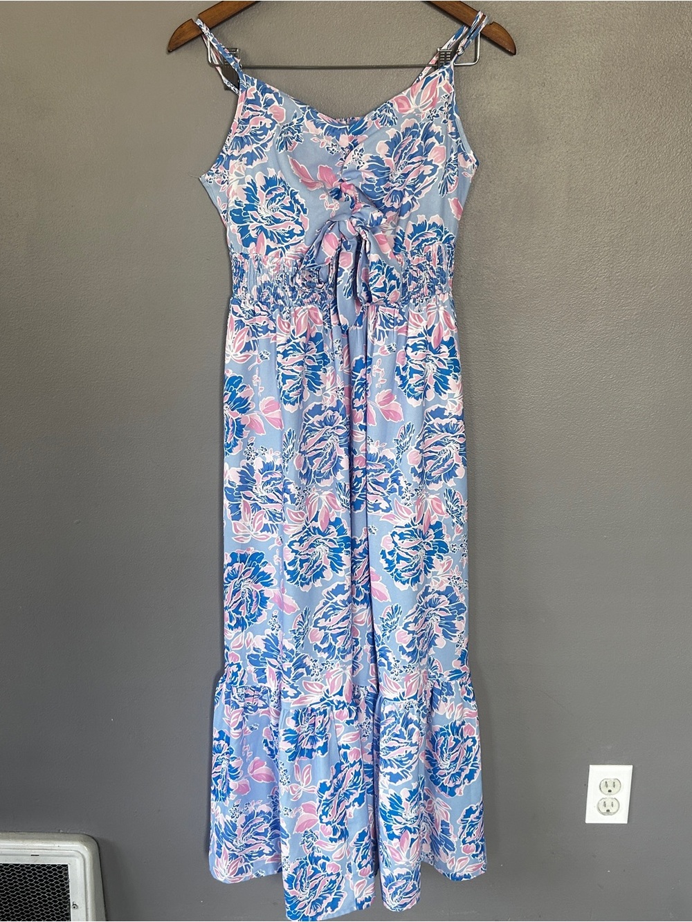 Grace Karin Blue Pink Floral Maxi Dress Size Medium Cottagecore Coastal